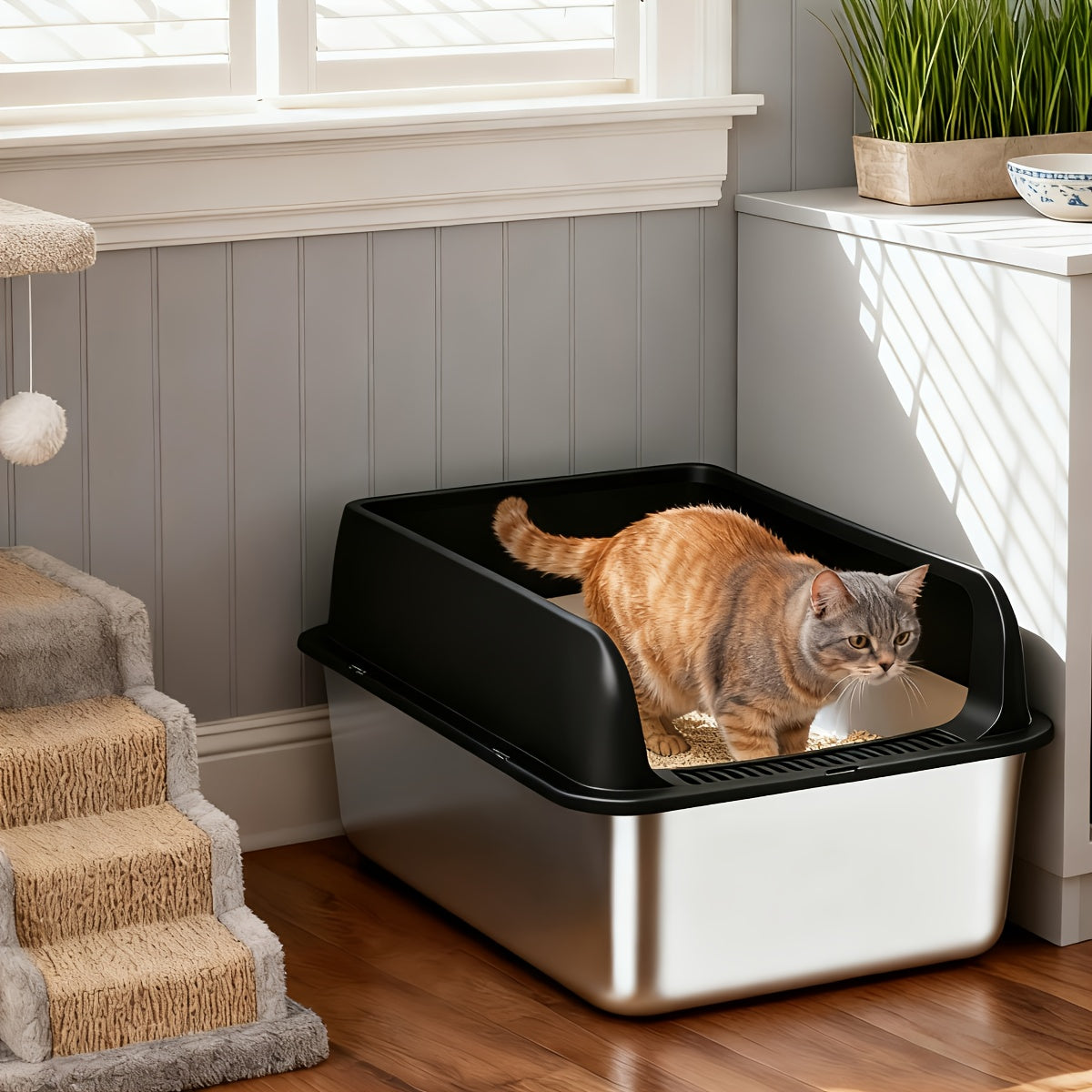 Stainless Steel Cat Litter Box Odor-Proof High-Sided Metal Litter Tray – Non-Stick Leak-Proof Easy Clean Indoor Cat Toilet for Large Medium Small Cats, Multiple Sizes & Colors