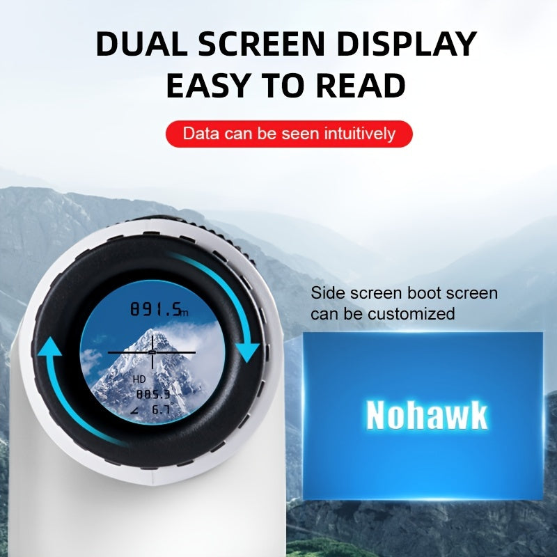 Nohawk 1000 Yard Laser Rangefinder with Side Color Display USB Rechargeable English Voice Broadcast Slope Compensation Vibration Alerts 9 Modes M Yard Ft for Golf Hunting Disc Golf Black White