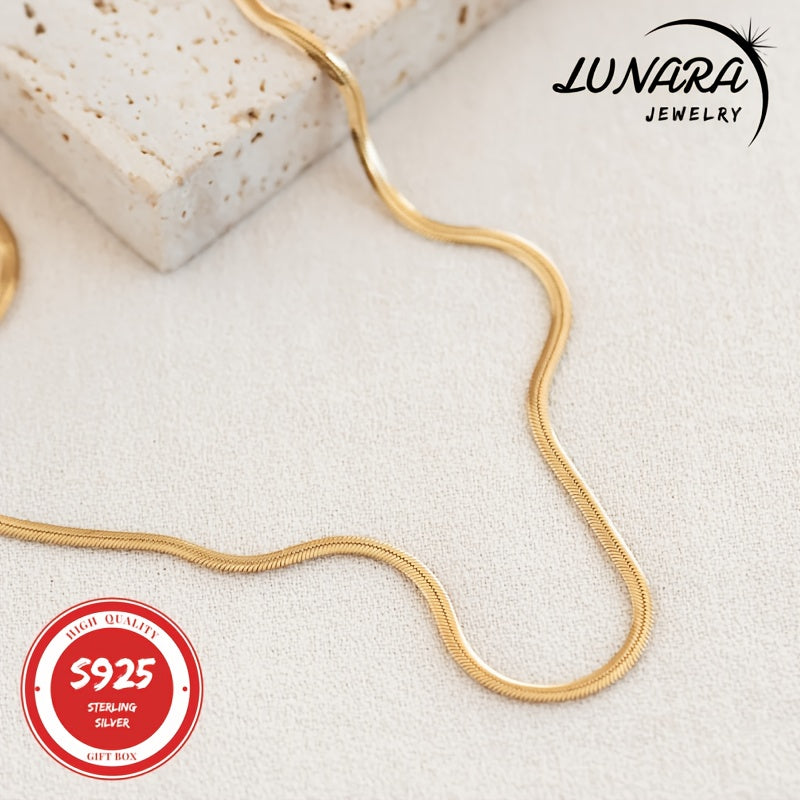 24K Gold Plated Herringbone Snake Chain Necklace 925 Sterling Silver 3.5mm Flat Chain for Women Men Gift Box Included 18-24 Inch
