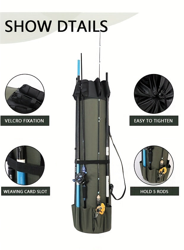 Fishing Rod Bag Large Capacity Folding Durable Fishing Gear Carrier Bag Multifunctional Rod Holder Case with Two Lead Weights Fits Multiple Rods Tackle Organizer for Freshwater Saltwater Fishing