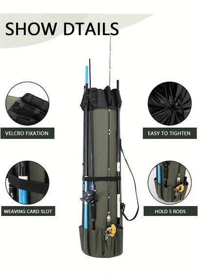 Fishing Rod Bag Large Capacity Folding Durable Fishing Gear Carrier Bag Multifunctional Rod Holder Case with Two Lead Weights Fits Multiple Rods Tackle Organizer for Freshwater Saltwater Fishing