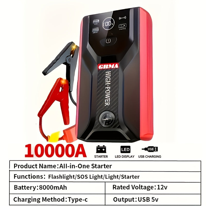2000A Peak Portable Car Jump Starter Wireless Battery Booster – 12V Quick Start for Gas (8.0L) & Diesel (1.72 Gal) Engines with USB Input/Output, LED Emergency Light – Car Accessory & Emergency Tool