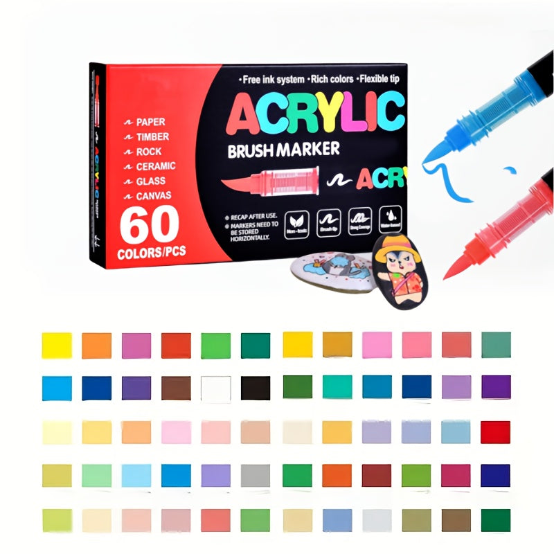 Acrylic Paint Markers Brush Tip Waterproof Quick-Drying Paint Pens for Rock Painting Wood Canvas Glass Ceramic Metal 12 to 168 Colors Art Craft Supplies Gift