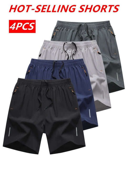 Men's Athletic Shorts 4-Pack Quick-Dry Lightweight Breathable, Zipper Pockets Drawstring Waist Loose Fit for Running, Gym, Cycling, Basketball, Tennis, Outdoor Sports & Beach - Mixed Colors S-XXXL