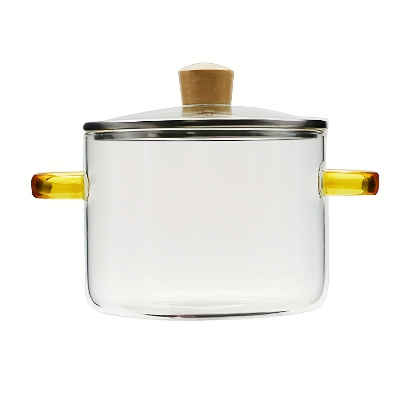 54oz Borosilicate Glass Soup Pot with Handle Heat Resistant 752°F | Stovetop Oven Safe Transparent Glass Cooker | Soup Congee Ramen Milk Pot | Easy Clean Odorless Non-Toxic | Green Yellow Handle