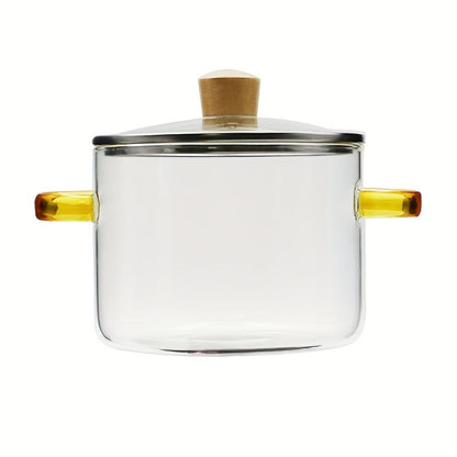 54oz Borosilicate Glass Soup Pot with Handle Heat Resistant 752°F | Stovetop Oven Safe Transparent Glass Cooker | Soup Congee Ramen Milk Pot | Easy Clean Odorless Non-Toxic | Green Yellow Handle