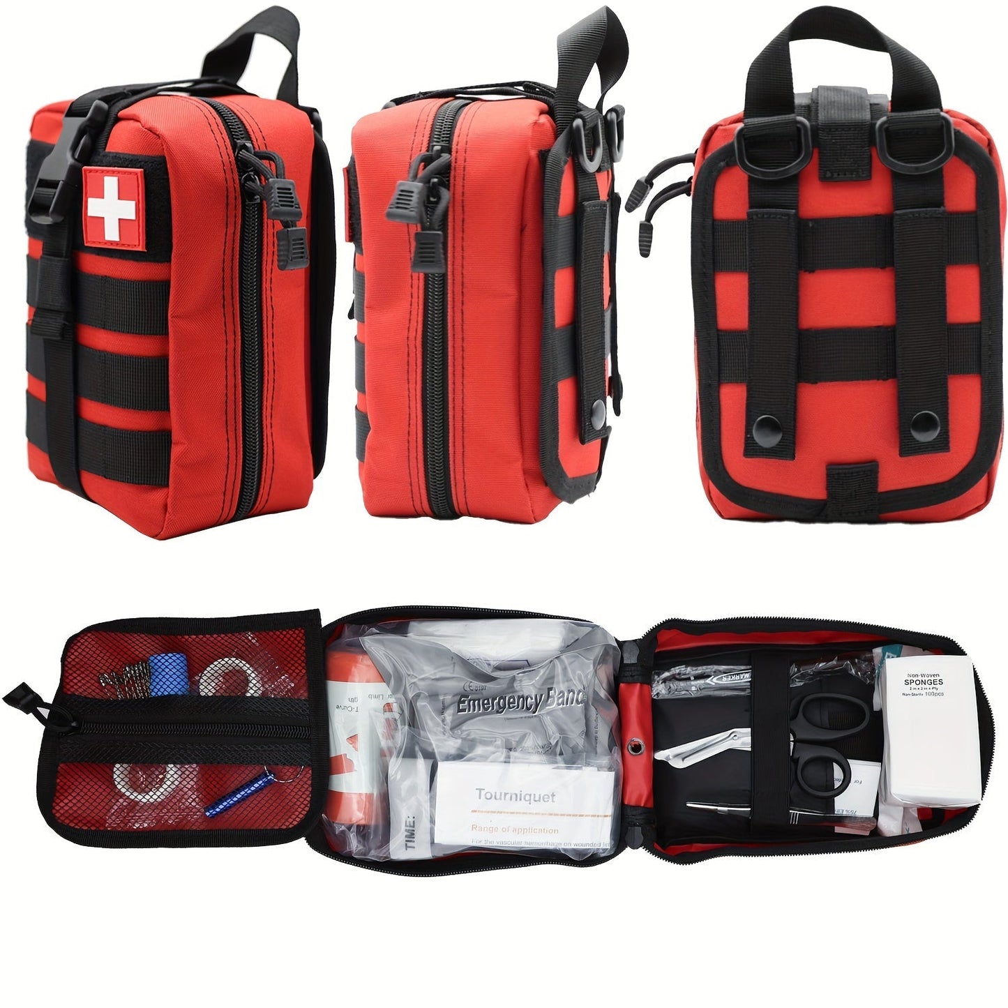 247pcs IFAK Trauma First Aid Kit with C-A-T Tourniquet Heavy Duty MOLLE Bag Bleeding Control Wound Care Splinting Airway Management for EMT Military Camping Travel Home FSA HSA Eligible