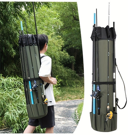 Fishing Rod Bag Large Capacity Folding Durable Fishing Gear Carrier Bag Multifunctional Rod Holder Case with Two Lead Weights Fits Multiple Rods Tackle Organizer for Freshwater Saltwater Fishing