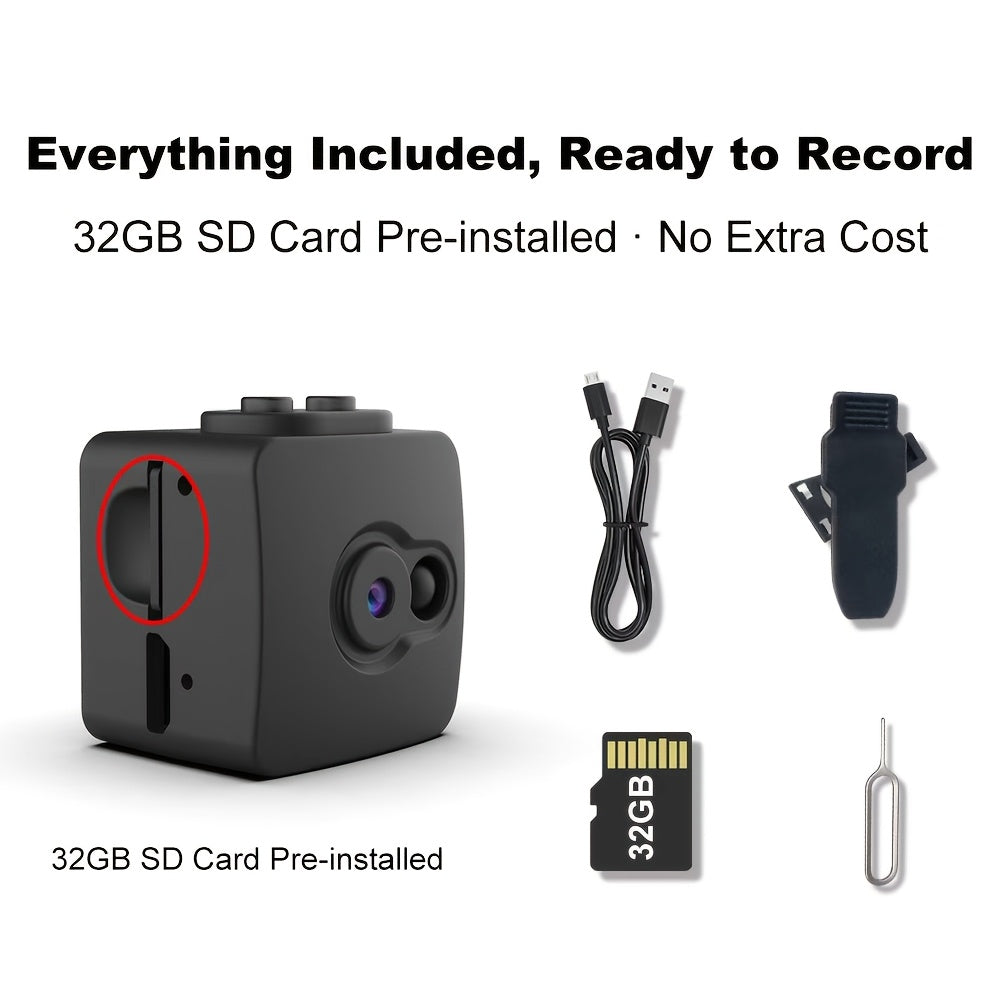 Mini Hidden Security Camera No WiFi Needed – 32GB SD Card Support, Continuous Loop Recording, Rechargeable Battery, Plug & Play – Home Security, Baby Monitor, Pet Camera, Office Surveillance