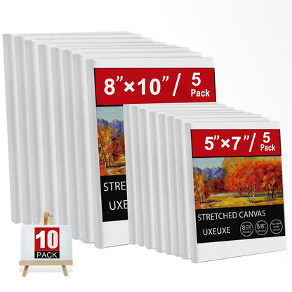 Stretched Canvas Multi-Pack Primed White 100% Cotton – Round Rectangular and Square Sets in 10 15 and 20 Pieces – Artist Canvas Boards for Acrylic Oil Painting Pouring and Mixed Media
