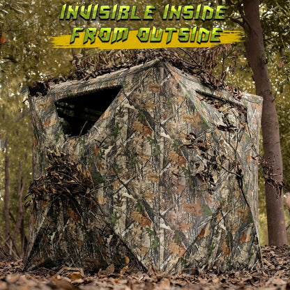 Pop-Up Hunting Blind 2-3 Person – 270° See-Through Design, Camouflage Ground Blind for Deer & Turkey Hunting, Easy Setup with Carrying Case