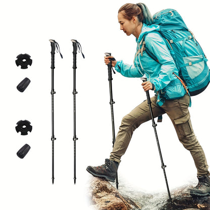 Trekking Poles 2 Pack Aluminum Alloy Lightweight Collapsible Telescopic Hiking Sticks Quick Lock for Men Women – Hiking Camping Backpacking Trail Walking Black Silver Green