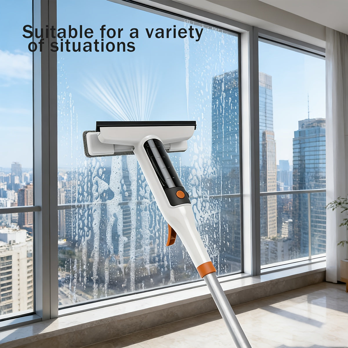 3-in-1 Glass Cleaning Kit with Durable Metal Pole Squeegee and Scraper for High Windows Shower Doors Car Windshields – Streak-Free Home Cleaning Tool