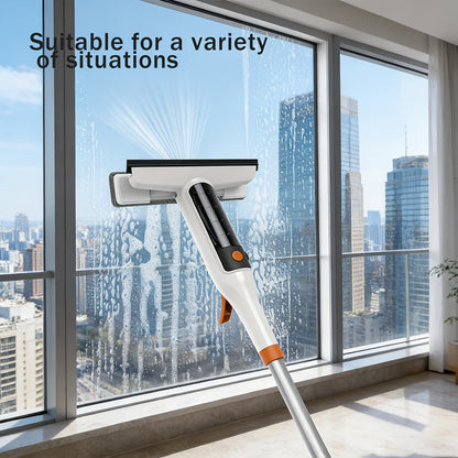 3-in-1 Glass Cleaning Kit with Durable Metal Pole Squeegee and Scraper for High Windows Shower Doors Car Windshields – Streak-Free Home Cleaning Tool