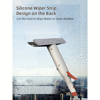 3-in-1 Glass Cleaning Kit with Durable Metal Pole Squeegee and Scraper for High Windows Shower Doors Car Windshields – Streak-Free Home Cleaning Tool