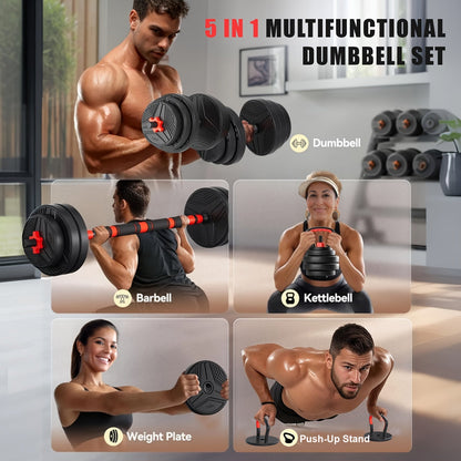 Adjustable Dumbbell Set 5-in-1 Free Weights 30-110 LBS – Use as Dumbbell, Barbell, Kettlebell, Push-Up Rack & Weight Plates, Home Gym Workout Equipment for Men & Women, Multiple Weight Options