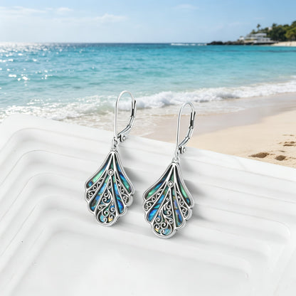 925 Sterling Silver Abalone Shell Drop Earrings for Women – Hollow Bohemian Dangle Earrings, Hypoallergenic Boho Jewelry, Perfect Gift for Her
