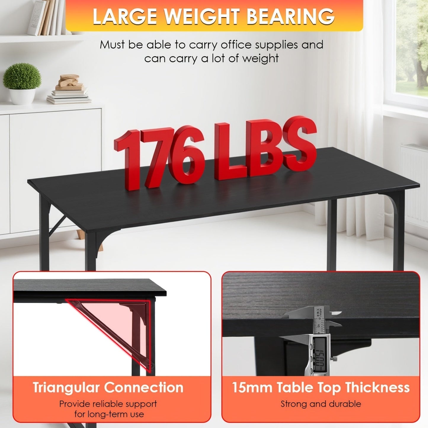Computer Desk 32/39/47 Inch – Modern Writing & Gaming Desk with Sturdy Metal Frame, Home Office Study Workstation for PC, Laptop & Monitor Setup, 3 Size Options