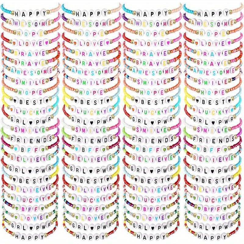 96 Pcs Y2K Beaded Friendship Bracelets Set – Colorful Stackable Bracelets for Women & Teen Girls, BFF Party Favors, Inspirational Gift, Trendy Jewelry Bulk Pack