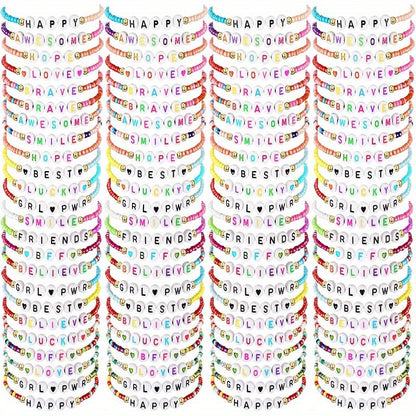 96 Pcs Y2K Beaded Friendship Bracelets Set – Colorful Stackable Bracelets for Women & Teen Girls, BFF Party Favors, Inspirational Gift, Trendy Jewelry Bulk Pack