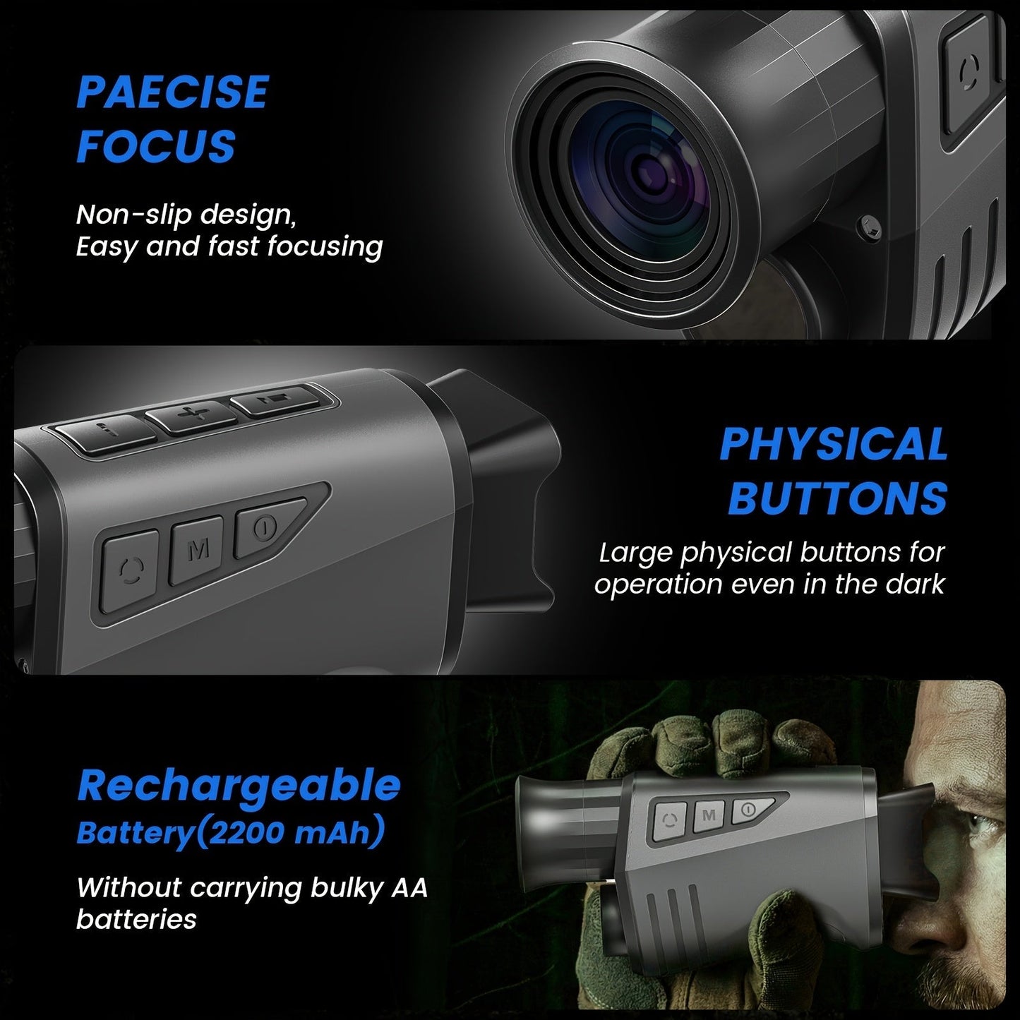 Night Vision Monocular 16x Digital Zoom Infrared - 1.54" HD Display Screen, 32GB Memory Card Included, Portable Night Vision Device for Hunting, Camping, Wildlife Observation & Outdoor Adventure