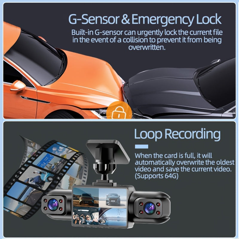 PODOFO 4-Channel Dash Cam 1080P Front Rear Left Right - 3.16" IPS Screen, Night Vision, Loop Recording, 24-Hour Parking Monitor with G-Sensor & Motion Detection, Optional 64GB Card, Vehicle Security Camera