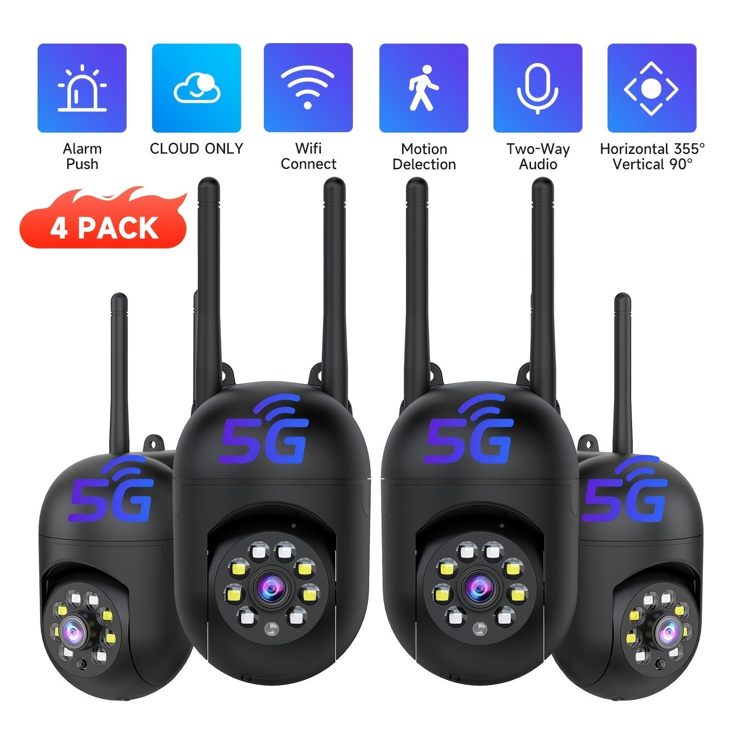 Indoor Security Camera 4 Pack 3MP Wireless – Cloud Storage, 2.4G/5G Dual-Band WiFi, AI Motion Detection, Two-Way Audio & Color Night Vision for Home Surveillance System
