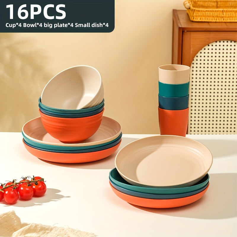 Black Wheat Straw Tableware Set – 16/32 Piece Unbreakable Eco-Friendly Plates Dessert Plates Bowls & Cups for 4-8 People, Outdoor Camping Party Wedding Halloween Kitchen Accessories