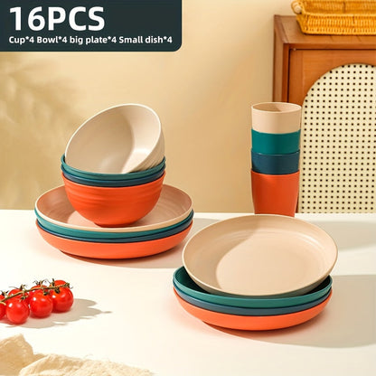 Black Wheat Straw Tableware Set – 16/32 Piece Unbreakable Eco-Friendly Plates Dessert Plates Bowls & Cups for 4-8 People, Outdoor Camping Party Wedding Halloween Kitchen Accessories