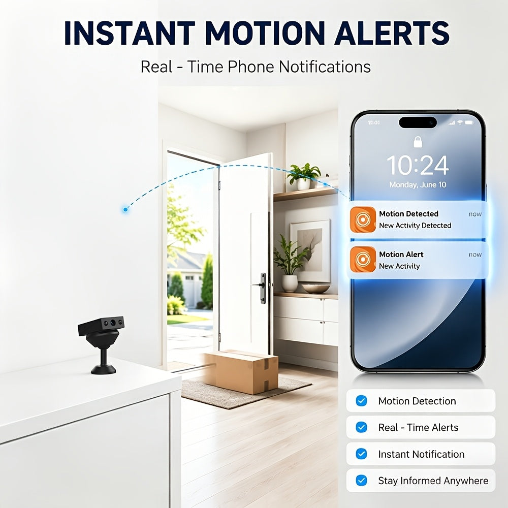 1080P Mini Wireless Security Camera – Night Vision, Motion Detection, Built-In AP Hotspot, No Internet Needed, Voice Recording, Cloud Storage, Easy Install for Home, Garage, Baby & Pet Monitoring