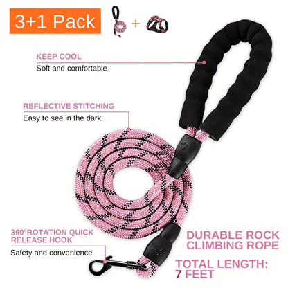No Pull Dog Harness Set with Leash Retractable Seatbelt & Collar – Fully Reflective Adjustable Breathable Vest Harness with Handle for Small & Large Dogs XS–XL