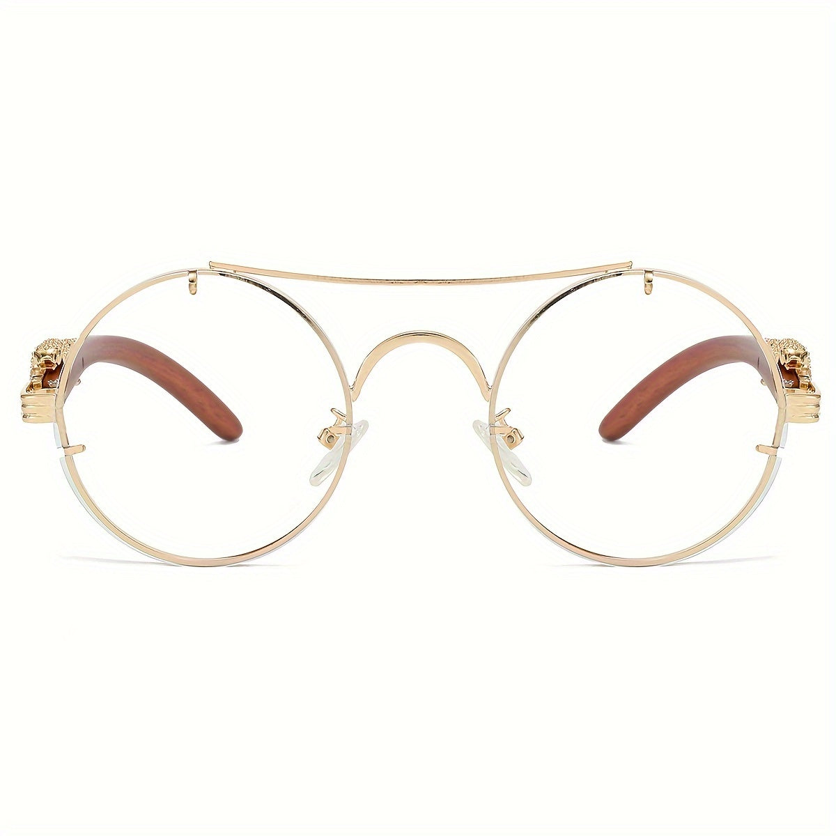 Round Metal Frame Gradient Sunglasses for Men & Women – Luxury Double Bridge, Leopard Detail Hinges, Gradient PC Lenses, Includes Case, Chic Vacation & Street Style Eyewear