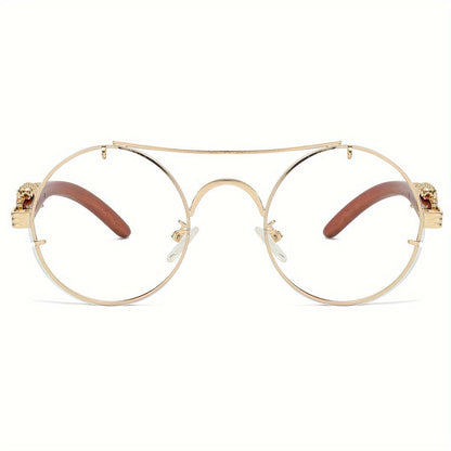 Round Metal Frame Gradient Sunglasses for Men & Women – Luxury Double Bridge, Leopard Detail Hinges, Gradient PC Lenses, Includes Case, Chic Vacation & Street Style Eyewear