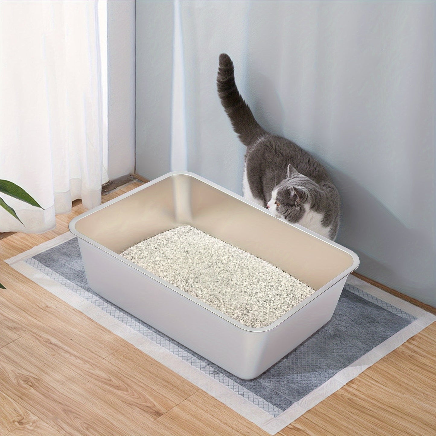 Stainless Steel Cat Litter Box XL – 2-Pack Extra Large Metal Litter Box, 6" Deep High Sides, Easy to Clean, Odor Resistant, for Big Cats & Multi-Cat Households, Rectangle Corner-Fit Design