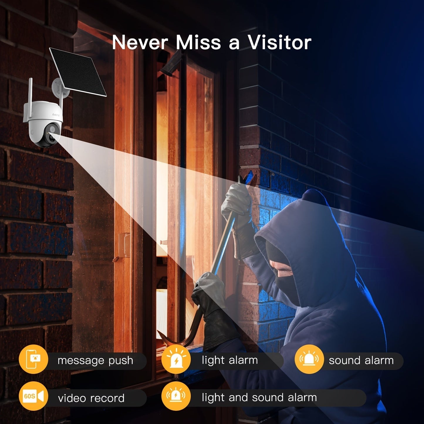 Laxihub GO2T Solar Outdoor Security Camera – 1296P FHD 3MP PTZ, AI Human Detection, 5200mAh Wire-Free Battery, Color Night Vision, 2-Way Audio, 2.4G WiFi, Cloud & SD Storage