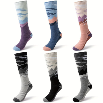 Wool Ski Socks 3 Pairs Thermal Knee High for Men & Women – Thick Warm Winter Socks for Skiing, Snowboarding & Outdoor Sports, 70% Wool, Sizes M & L, Multicolor / Dark / Snow Mountain