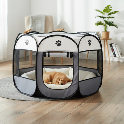 Octagonal Foldable Pet Fence Tent All-Seasons Kennel & Cat Bed – Scratch-Resistant Oxford Cloth Dog Cage for Puppies & Cats, Indoor Outdoor Camping Travel Playpen, Portable Collapsible Pet House