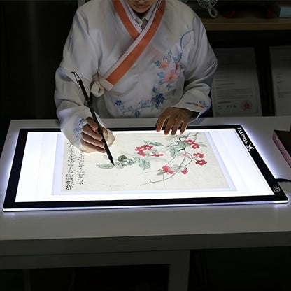 LED Tracing Light Pad Board A2 A3 A4, Dual Light Bar Ultra-Thin Copy Table with 3-Speed Dimming & Eye-Caring No-Grid Surface for Diamond Painting, Sketching & Drawing
