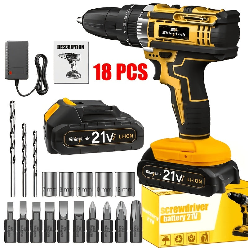 21V Cordless Drill Set 18-148 Piece | Rechargeable Electric Drill Driver with 2 Batteries, Screwdriver Bits, Hand Tools & Toolbox – Complete DIY Home Repair Kit, Gift for Men