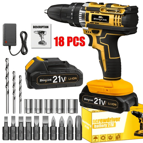 21V Cordless Drill Set 18-148 Piece | Rechargeable Electric Drill Driver with 2 Batteries, Screwdriver Bits, Hand Tools & Toolbox – Complete DIY Home Repair Kit, Gift for Men