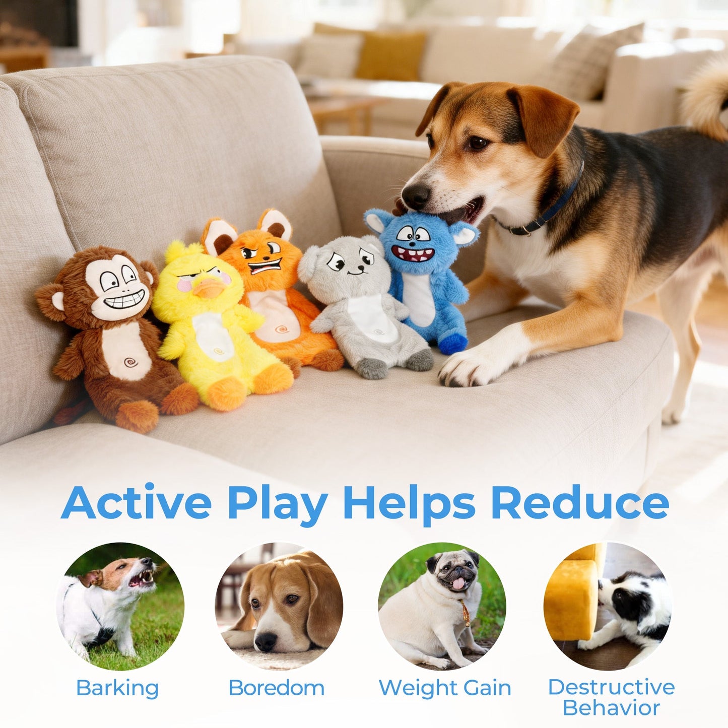 Dog Squeaky Toys No Stuffing 5 Pack – Durable Plush Chew Toy Bundle for Small Medium Large Breeds, Dual Squeaker Puppy Teething Toys, Interactive Fetch Toys for Dogs, Best Birthday Gift for Pets