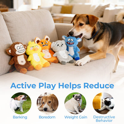 Dog Squeaky Toys No Stuffing 5 Pack – Durable Plush Chew Toy Bundle for Small Medium Large Breeds, Dual Squeaker Puppy Teething Toys, Interactive Fetch Toys for Dogs, Best Birthday Gift for Pets
