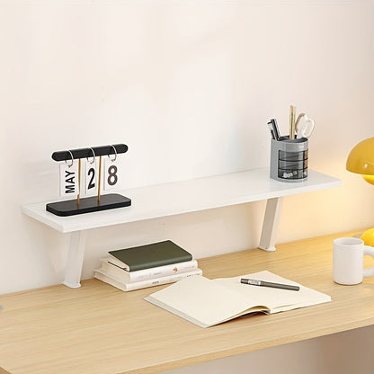 White Wooden Floating Desk Shelf – No-Drill Multi-Level Countertop Organizer for Home Office, Holds Books, Pens & Supplies, Rectangular Wall-Mounted Display Shelf, Great Thanksgiving & Christmas Gift