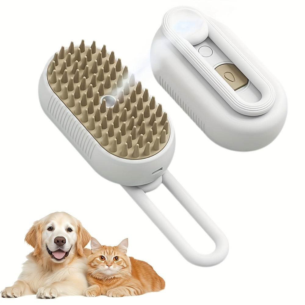 3-in-1 Self-Cleaning Pet Grooming Brush with Steam Spray & Shedding Control for Cats & Dogs USB Rechargeable Silicone Rubber Bristles – 2026 New Model