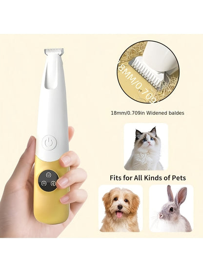 Cordless Quiet Dog Paw Trimmer with LED Light – Low-Noise Rechargeable Pet Hair Clipper for Paws, Face & Ears, Suitable for Small Dogs & Cats, Professional Grooming Tool