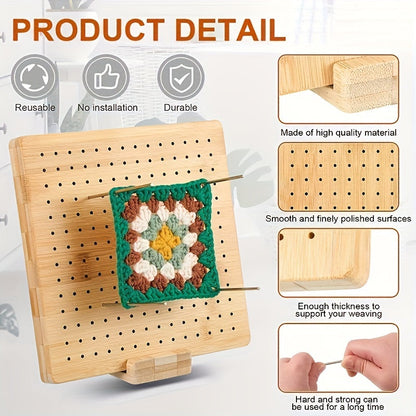 Wooden Crochet Blocking Board Set with 20 Steel Pins and Base Reusable Knitting Blocking Kit for Shaping Lace Shawls Sweaters Beginner Knitting Art Supplies
