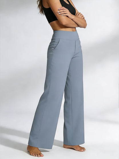 Women's High-Waisted Straight-Leg Yoga Pants with Pockets – Stretchy Casual Loose Fit Sportswear for Ladies, Summer Solid Color Workout Pants for Yoga Gym Pilates & Everyday Wear, S-XXL