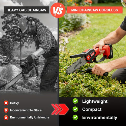Mini Chainsaw Cordless 6 Inch Battery Powered Electric Chainsaw with Safety Guard Adjustable Chain Ergonomic Grip for Tree Trimming Branch Cutting Yard Work - Gift for DIY Home Garden Outdoor