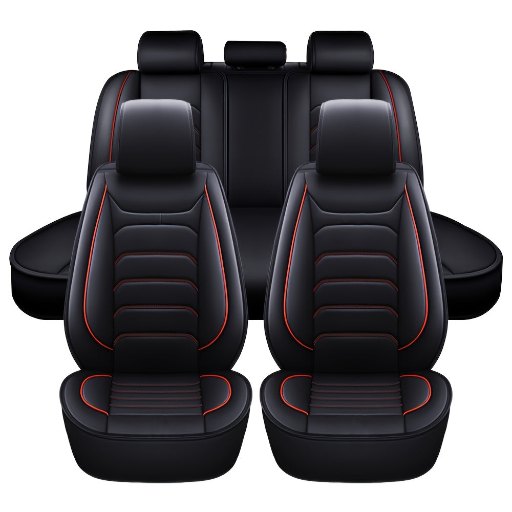 Faux Leather Car Seat Covers 5-Seat Full Set – Waterproof 360° All-Weather Protection, Soft Foam Padding, Non-Slip Grip, Universal Fit for Cars Trucks Sedans SUVs, 6 Colors Available