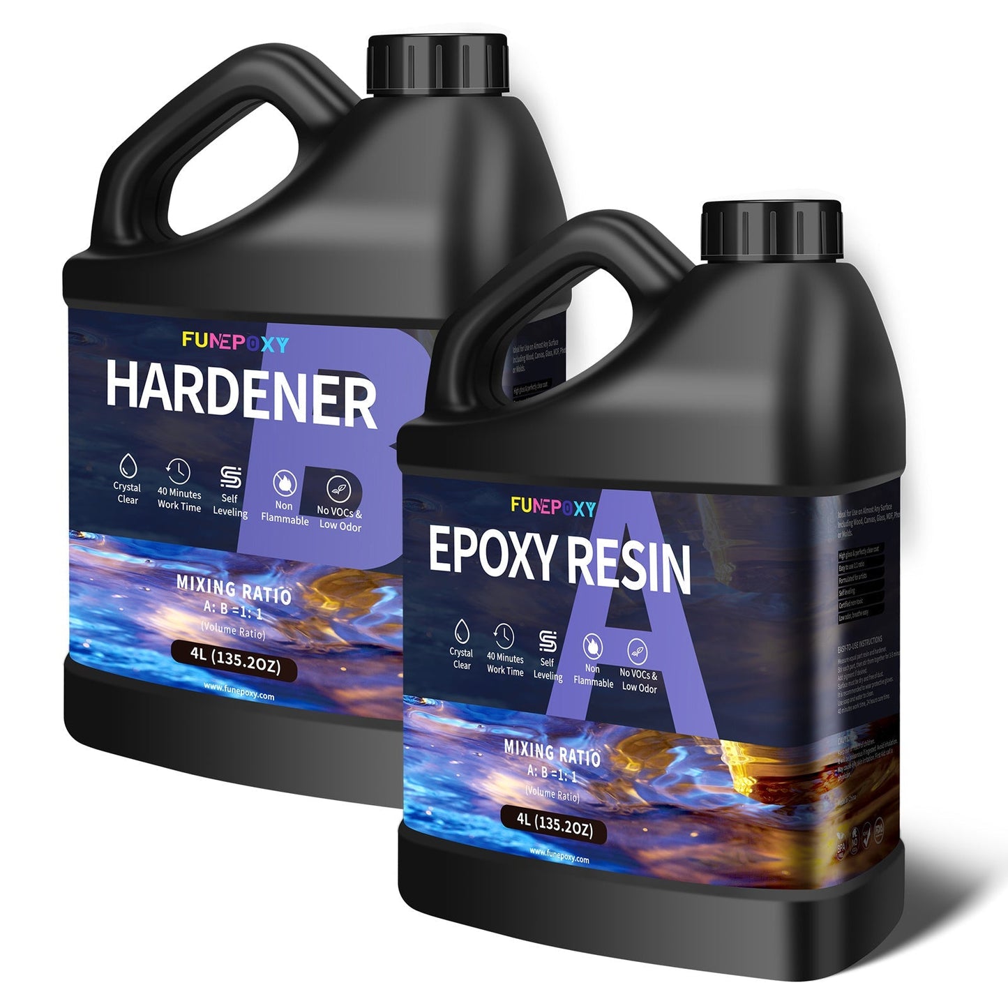 FUNEPOXY Crystal Clear Epoxy Resin Kit 1:1 Self-Leveling High-Gloss Finish for Tabletop Bar Top Live Edge Tables Casting Resin Art Jewelry Making 16oz 32oz 64oz 1 Gallon 2 Gallon